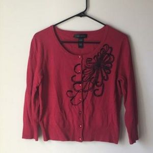 Cable and Gauge Red Sweater; Beaded Design